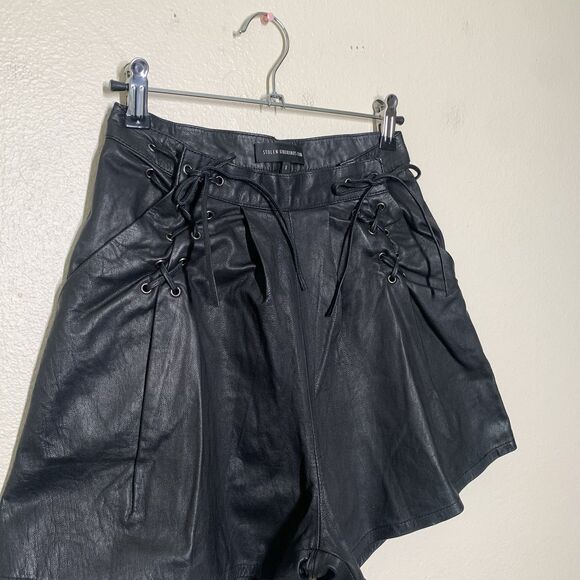 Stolen Girlfriends Club Black Leather Shorts 8 US XS Lace Up Pockets High Waist - Picture 2 of 8